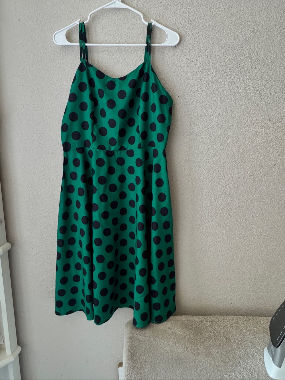 Green Polka Dot Midi Dress with Spaghetti Straps - Picture 2 of 4